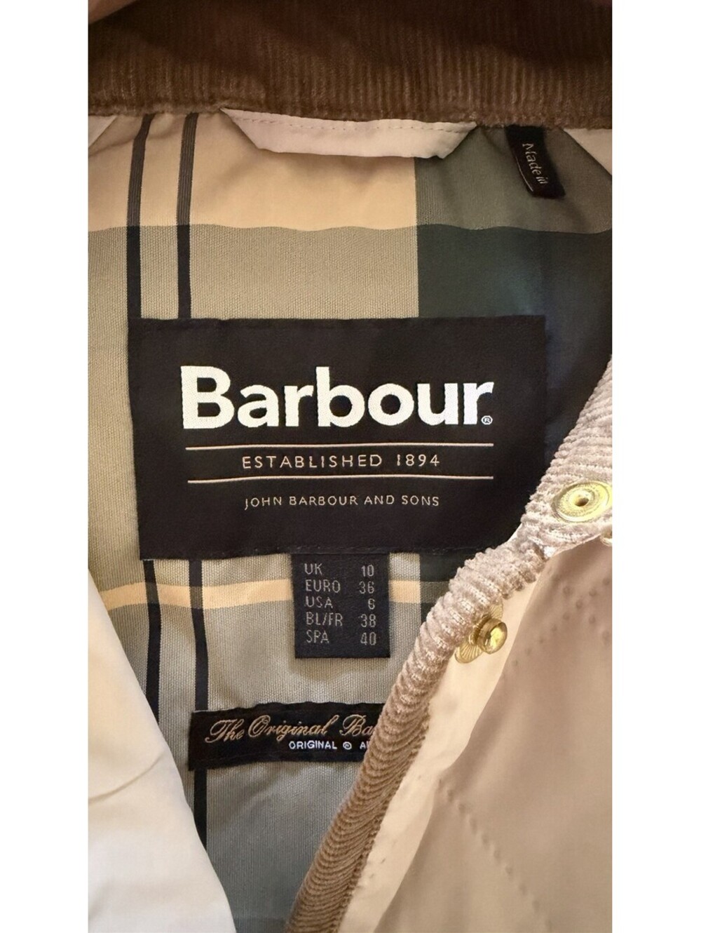 New Barbour Gosford Quilted Jacket In Ivory Size 6 $398 - Picture 11 of 13
